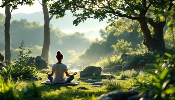 Consejos para un retiro de meditación A photograph of a serene meditation retreat setting